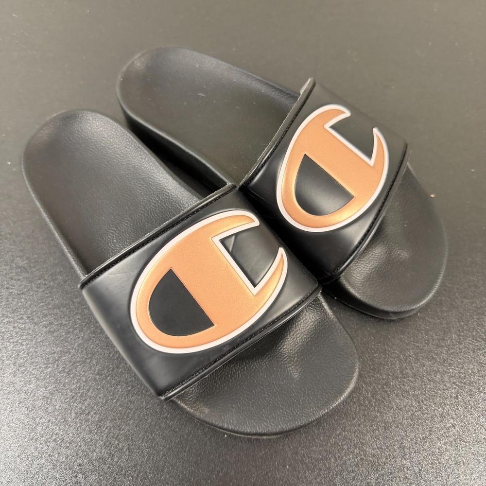 Champion IPO Slide Sandals Women' 7W Black Comfort Casual Logo Slip On Classic